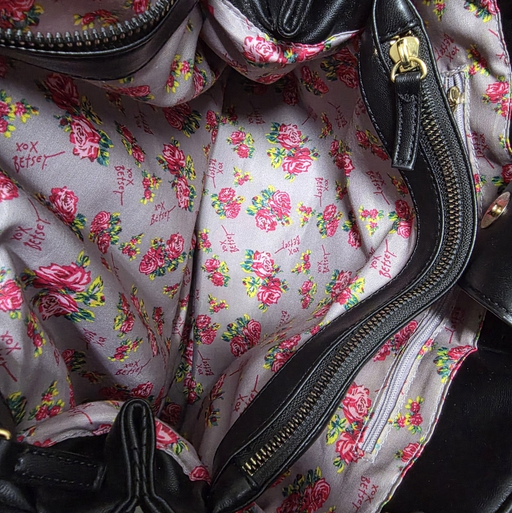 Betsey Johnson Black Quilted Shoulder Bag with Floral Accent - Picture 9 of 10
